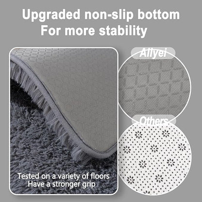 Ultra Soft Runner Rugs for Bedroom Hallways with Upgraded Non-Slip Rubber Backing & Thick Memory Sponge, 2x8 Feet Fluffy Shag Throw Area Rug for Bedside Dorm Dark Grey