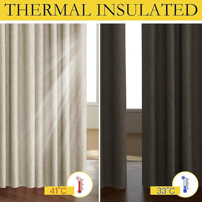 NICETOWN Taupe 100% Blackout Linen Curtains 45 inch Long Burg, Farmhouse Thick Completely Blackout Window Treatment Panels Thermal Insulated Drapes for Cafe (1 Pair, 52" Width Each Panel)