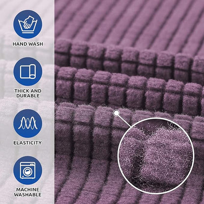 KEKUOU Stretch Oversized Sofa Slipcover 1 Piece Couch Sofa Cover (94"-110") Furniture Protector 4 Seater Sofa with Elastic Bottom for Kids,Pet.Jacquard Checked Pattern Fabric(X Large,Dark Purple)