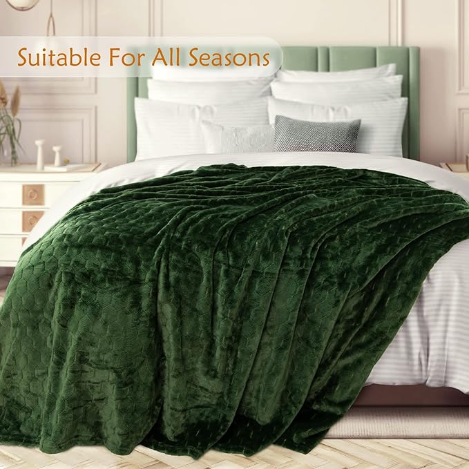 TOONOW Fleece Blanket Textured Fuzzy Plush Throw Blanket Twin Size 60" x 80", Super Soft Fluffy Bed Blanket Geometric Pattern Comfy Microfiber Flannel Blankets for Couch, Bed, Sofa, Olive Green