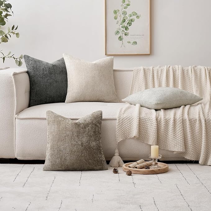 MIULEE Pack of 2 Couch Throw Pillow Covers 18x18 Inch Grey-White Modern Boho Accent Decorative Pillow Covers Soft Chenille Farmhouse Cushion Covers for Home Decor Bed Sofa Living Room