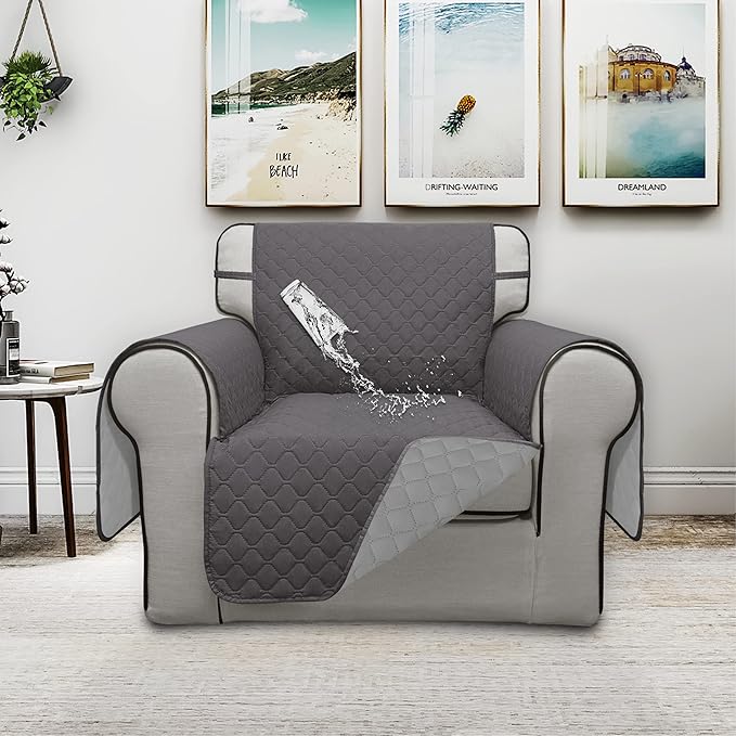 ISSUNTEX Double Protection 100% Waterproof Chair Sofa Cover for Living Room, Reversible Furniture Protector for Dogs, Pets, Kids (Chair, Gray/Light Gray)