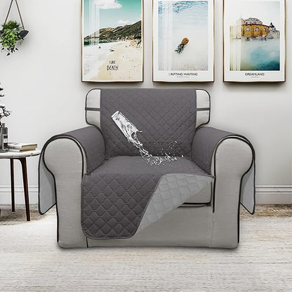 ISSUNTEX Double Protection 100% Waterproof Chair Sofa Cover for Living Room, Reversible Furniture Protector for Dogs, Pets, Kids (Chair, Gray/Light Gray)