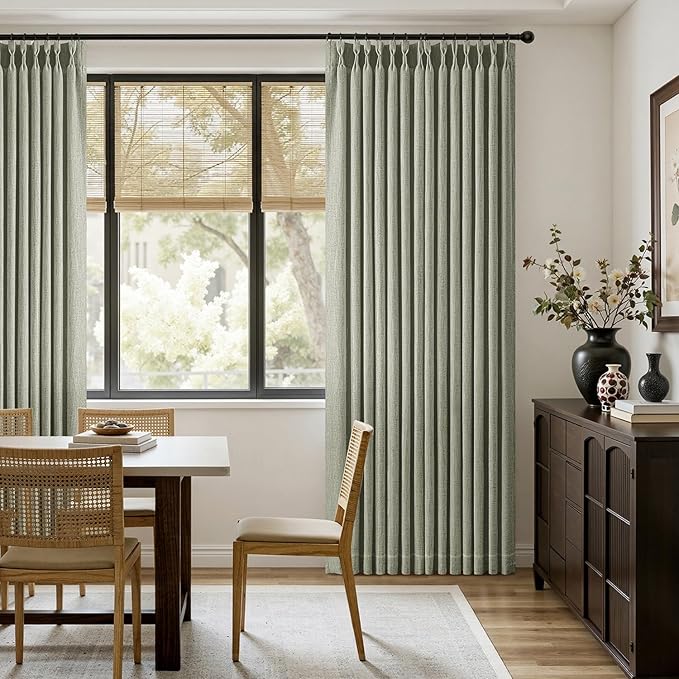 MIULEE Pinch Pleated Thick Linen Curtains 102 Inches Long 2 Panels for Living Room Bedroom, Memory Trained Drapes Pleat Back Tab Light Filtering Boho Sage Green Window Curtains with Hooks