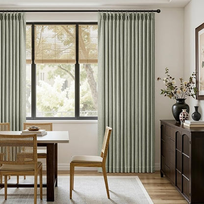 MIULEE Pinch Pleated Thick Linen Curtains 102 Inches Long 2 Panels for Living Room Bedroom, Memory Trained Drapes Pleat Back Tab Light Filtering Boho Sage Green Window Curtains with Hooks
