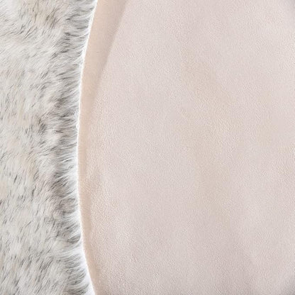 ORINOVA Grey and White Washable Shaggy Round Rug 5ft Circle Faux Sheepskin Furry Fur Rugs for Bedroom Nursery Rug