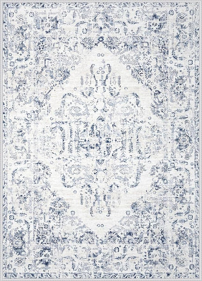 6x9 Area Rugs for Living Room: Washable Rug Vintage Large Rugs Soft Non Slip Low Pile Rug Floral Distressed Floor Carpet for Bedroom Kitchen Nursery Dining Room Home Office (Blue, 6'x9')