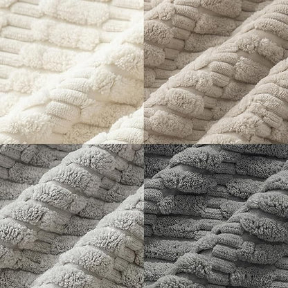 Fancy Homi Set of 4 Grey and White Decorative Throw Pillow Covers 12x12 Inch for Couch Bed Chair, Modern Farmhouse Boho Room Decor, Soft Fuzzy Double Sided Corduroy Textured Striped Cushion Case 30cm