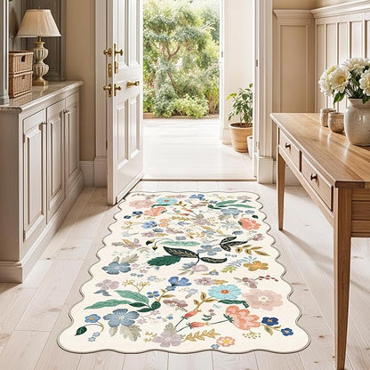 Washable 2x4 Entryway Area Rugs: Vintage Water Resistant Kitchen Rug Non-Slip Durable Doormat Ultra Soft Living Room Bedroom Carpet Indoor Low Pile Floor Mat for Bathroom Dining Room(2x4,Cream)