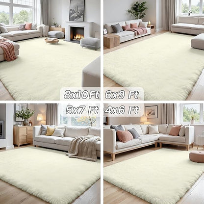 5x7 Area Rugs for Living Room Rug: Soft Fluffy Shag Cream White Rugs for Bedroom, Non-Slip Large Fuzzy Plush Rug Indoor Floor Carpet for Nursery Kids Boys Girl Room, Dorms, Playroom, Modern Home Decor