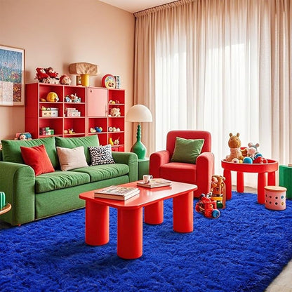 Pionblank 8x10 Rug for Living Room, Fuzzy Plush Large Area Rug, Fluffy Modern Shag Non Slip Soft Furry Carpet for Bedroom Kids Room Nursery Teens Dorm Home Decor, Royal Blue