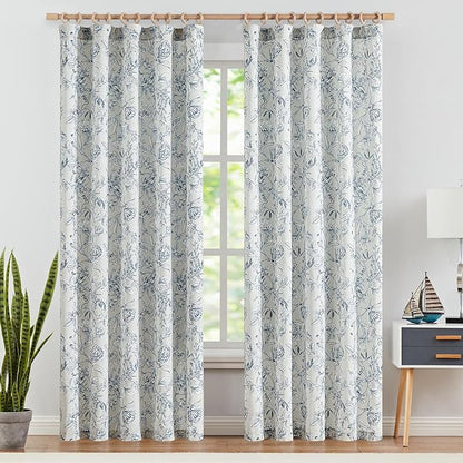 jinchan Floral Curtains 84 Inches Long Blue Flower Linen Farmhouse Curtain for Living Room French Country Vintage Curtain Rod Pocket Curtains Set 2 Panels Blue Floral Printed