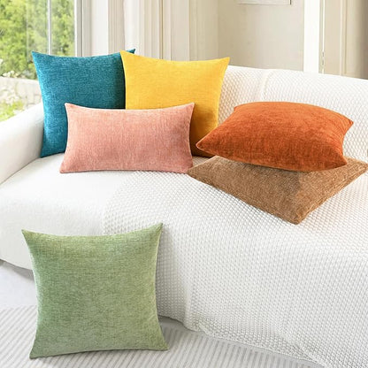 CaliTime Throw Pillow Covers Decorative 18 X 18 Inches Pack of 4 Cozy Chenille Cushion Cases for Couch Sofa Bed Living Room Home Mustard Yellow