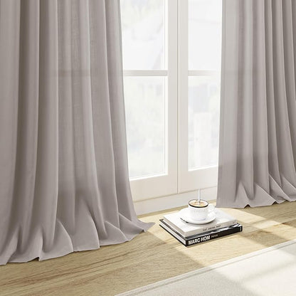 Nanspring Stone Grey Linen Curtains 102 Inches Long for Living Room Simple Modern Light Filtering Semi Sheer Curtain Back Tab and Rod Pocket Neutral Luxury Drapes for Bedroom Office 52x102, 2 Panels