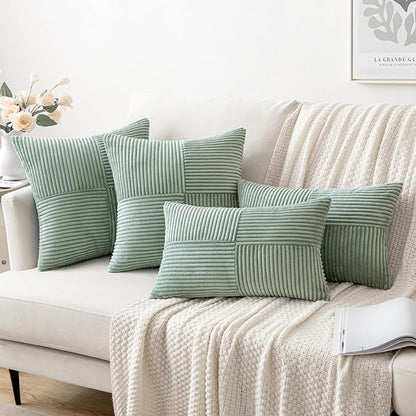 MIULEE Greyish Green Decorative Throw Pillow Covers 20x20 Inch for Couch Bed Sofa Spring Decor Pack of 2 Boho Farmhouse Throw Pillows Soft Cross Corduroy Patchwork Textured Cushion Cases