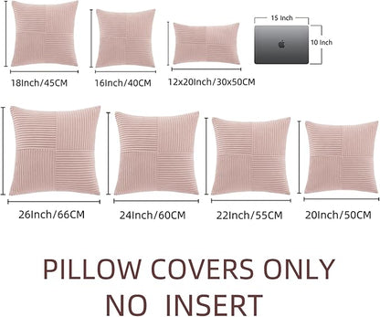 Fancy Homi 2 Packs Blush Pink Euro Decorative Throw Pillow Covers 28x28 Inch for Couch Bed Sofa, Farmhouse Boho Home Decor, Soft Corss Corduroy Patchwork Textured Square Cushion Case 71x71 cm