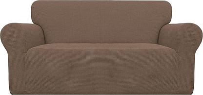Easy-Going Stretch Oversized Loveseat Slipcover 1-Piece Sofa Cover Furniture Protector Couch Soft with Elastic Bottom for Kids Polyester Spandex Jacquard Fabric Small Checks Brown