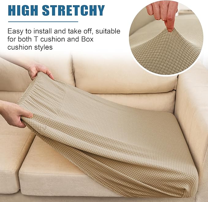 Water Repellent Couch Cushion Covers, Stretch Sofa Seat Slipcover Sets for Camper, Furniture Protector for Pets (Chair Cushion, Sand)