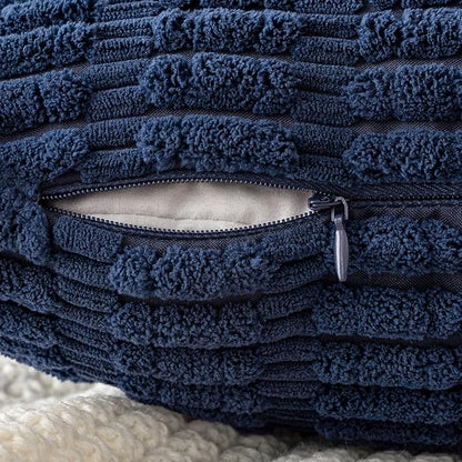 MIULEE Pack of 2 Corduroy Decorative Euro Sham Throw Pillow Covers 26x26 Inch Soft Boho Striped Pillow Covers Modern Farmhouse Home Decor for Summer Coastal Sofa Living Room Couch Bed Dark Blue