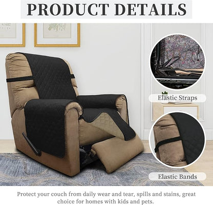 ISSUNTEX Double Protection 100% Waterproof Recliner Covers for Living Room, Reversible Furniture Protector Recliner Couch Sofa Slipcover for Dogs, Pets, Kids (Recliner, Black/Beige)
