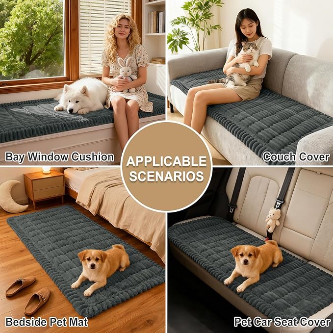 hyha Couch Covers for Dogs Washable, Non Slip Plush Dog Sofa Protectors, Fuzzy Pet Couch Covers for 3 Cushion Sofa Pet Friendly (Dark Grey, 27.6" x 70.9")