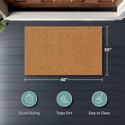 Barnyard Designs Natural Coco Coir Heavy Duty Backing Doormat - Large Cute Non-Slip Front Door Welcome Mat for Outside Entrance or Porch Entry, Brown (30x48, Plain Brown)