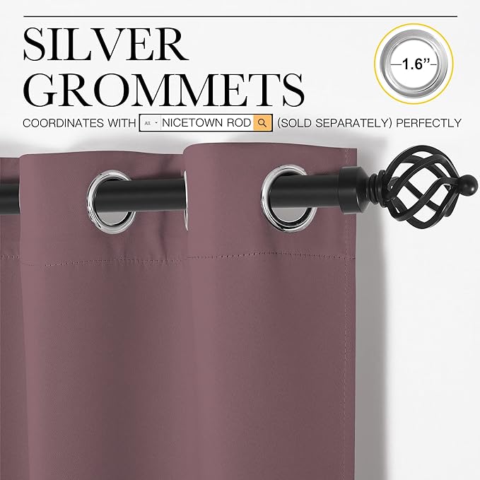 NICETOWN Bedroom Curtain Panels Blackout Draperies, 1 Pair, 29 by 40 inches, Dry Rose, Thermal Insulated Solid Grommet Blackout Curtains/Drapes for Small Window