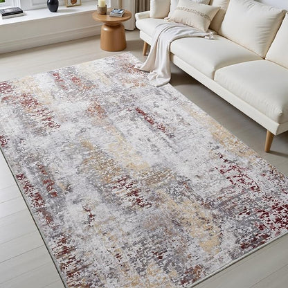 Toneed Abstract Area Rug Modern Washable Rug Soft Non Slip Rug Low Pile for Bedroom Living Room Dining Room Taupe Grey Brown 4x6 Feet