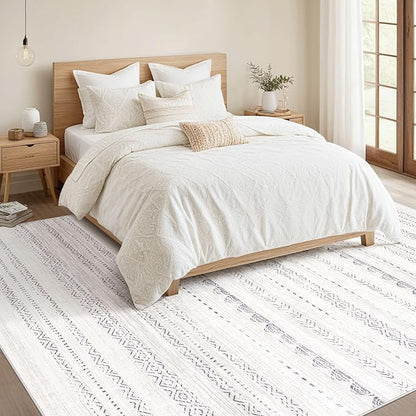 Nakagishi Area Rugs 9x12 Living Room: Washable Boho Large Neutral Modern Soft Farmhouse Rug Stain Resistant Indoor Non-Slip Accent Carpet for Bedroom Nursery Kids Playroom Office Dining Room- Gray