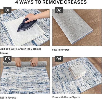 Lansny Modern Abstract Hallway Runner Rug, Blue White Washable Kitchen Runner Non-Slip Soft 2x8 Runner Rug Thin Print Faux Wool Carpet for Entryway Bedroom Laundry Room Indoor Home Decor