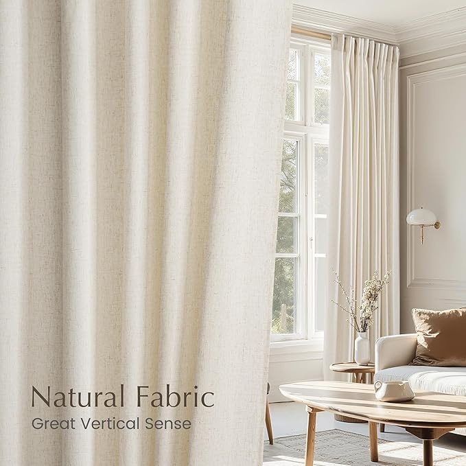NICETOWN Linen Flax Semi Sheer Curtains 92" Length, Grommet Window Treatments Privacy Added with Light Penetration Vertical Drapes for Loft/Home Office, Natural, W55 x L92, 2 Panels