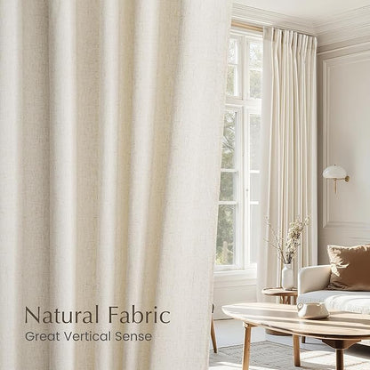 NICETOWN Linen Flax Semi Sheer Curtains 92" Length, Grommet Window Treatments Privacy Added with Light Penetration Vertical Drapes for Loft/Home Office, Natural, W55 x L92, 2 Panels