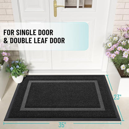 OLANLY Front Door Mat Indoor Outdoor Entrance, Waterproof All-Season, All-Weather Doormat, Sturdy Natural Rubber, Fade Resistant, Low Profile, Easy Clean Patio Porch Entryway Mat, 35x23, Black