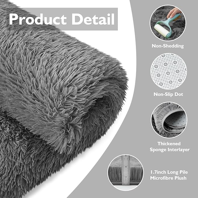 Shag Area Rug for Bedroom 3x5,Deep Grey Fluffy Area Rugs for Living Room,Soft Fuzzy Rug Non-Shedding Indoor Plush Carpet for Kids Bedroom Nursery Dorm Home Decor