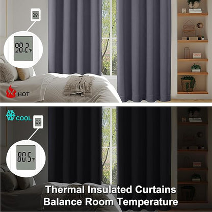 Simplebrand Ava Grey Blackout Curtains for Bedroom 72 Inch Length 2 Panels Set, Privacy Thermal Insulated Rod Pocket Window Curtains for Patio French Door, W40 x L72 Inch