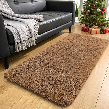 OLANLY 2x5 Machine Washable Runner Rugs for Hallway, Soft Fluffy Shaggy Bedside Rugs for Bedroom, Living Room, Indoor Floor Carpet for Kids Girls and Boys, Nursery Rooms, Home Decor Aesthetic, Khaki