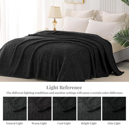 Whale Flotilla Queen Size Fuzzy Fleece Blanket for Bed, 90x90 Inch Fluffy Warm Soft Jacquard Blankets for All Season, Lightweight and Cozy, Black