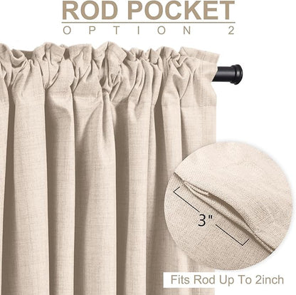 100% Blackout Shield Linen Blackout Curtains for Bedroom 72 Inches Long, Back Tab/Rod Pocket Living Room Drapes, Thermal Insulated Blackout Curtains 2 Panels Set, 50" W x 72" L, Beach Sand