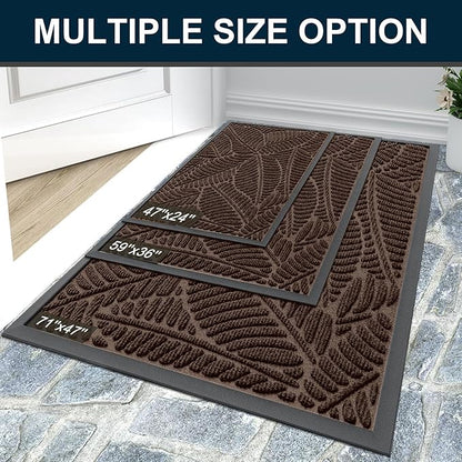 Colorxy Waterproof Doormat, Sturdy Natural Rubber Front Door Mats, Non Slip Low Profile Indoor Outdoor Entrance Mat, Stain Resistant Easy Clean Floor Mat for Patio or Entryway, 59''x36'', Dark Brown