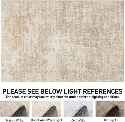 8x10 Area Rugs Washable Rug: Modern Abstract Living Room Rug Soft Anti-Skid Thin Carpet Indoor Floor Non-Shedding Carpets for Bedroom Dining Room Farmhouse Nursery Home Office Beige