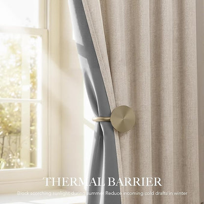 RYB HOME Warm Sand 100% Blackout Curtains for Bedroom, Linen Drapes Back Tab&Rod Pocket, Thermal Insulated Privacy Assurd Curtains for Sliding Glass Doors/Dining/Living Room, W52 x L108, 2 Panels