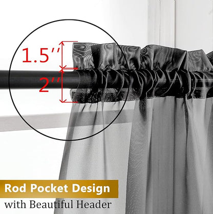 Aiyufeng Black Curtains - Farmhouse Semi Sheer Window Covering, Light & Airy Privacy Panels for Bedroom, Living Room, Patio, Glass Door, 40 inch Width x 45 inch Length, Set of 2