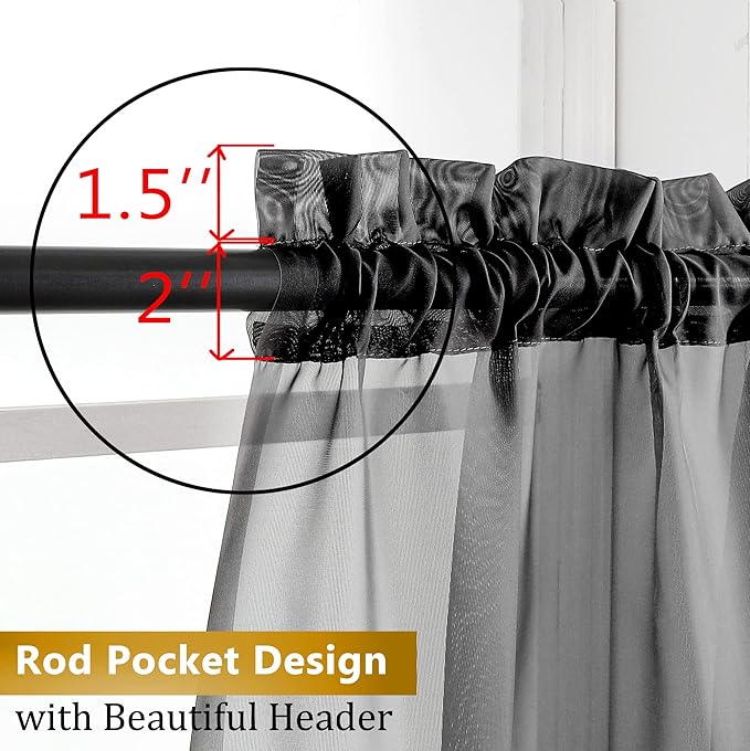 Aiyufeng 2 Panels Extra Long Sheer Window Curtains 120 Inches Length, Elegant Window Voile Panels/Drapes/Scarf/Treatment/Backdrop for Living Room Wedding Party Home Decor (40W x 120L inches, Black)