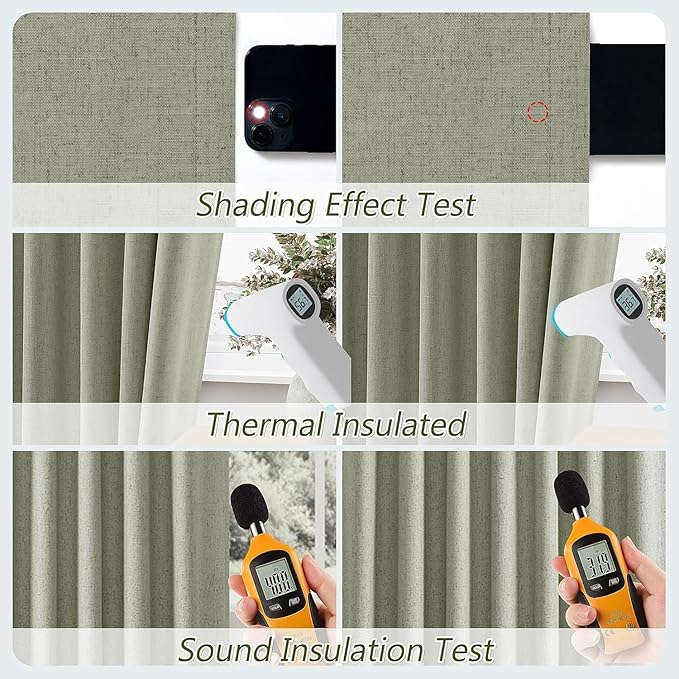 Sage Green 100% Blackout Curtains 63 Inch Length 2 Panels Set for Living Room Bedroom Back Tab Thermal Insulated Black Out Linen Drapes Room Darkening Window Curtains 40 Wide