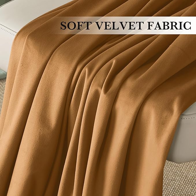 RYB HOME Luxurious Bronze Velvet Curtain Panels for Living Room Bedroom, Heavy Duty Thermal Insulated Floor-Length Velvet Drapes with Hook Belt for Vintage Decor, 52" W x L96 L, 2 Panels Set