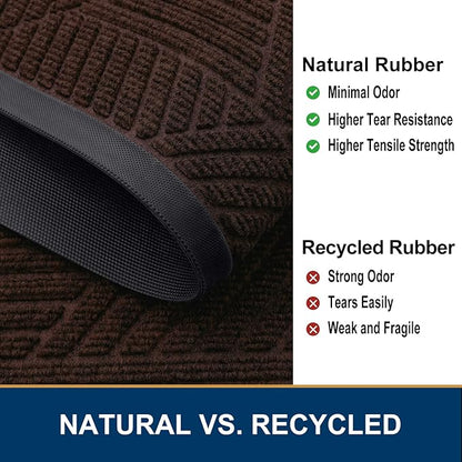 Smiry Front Door Mat Outside Entrance, Heavy Duty Sturdy Natural Rubber Doormat, Trap Dirt and Moisture, Easy Clean Low Profile Mats for Indoor Outdoor Entry, Irregular Triangle (29.5x17, Deep Brown)