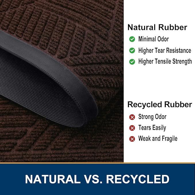 Smiry Front Door Mat Outside Entrance, Heavy Duty Sturdy Natural Rubber Doormat, Trap Dirt and Moisture, Easy Clean Low Profile Mats for Indoor Outdoor Entry, Irregular Triangle (47x32, Deep Brown)