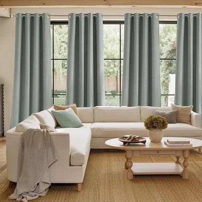 NICETOWN Faux Linen Sage Green Blackout Curtains 84 inches Long for Living Room - Privacy Panels for Bedroom, Modern Farmhouse Style Easy Care Grommet Top, 2 Panels, W52 by L84