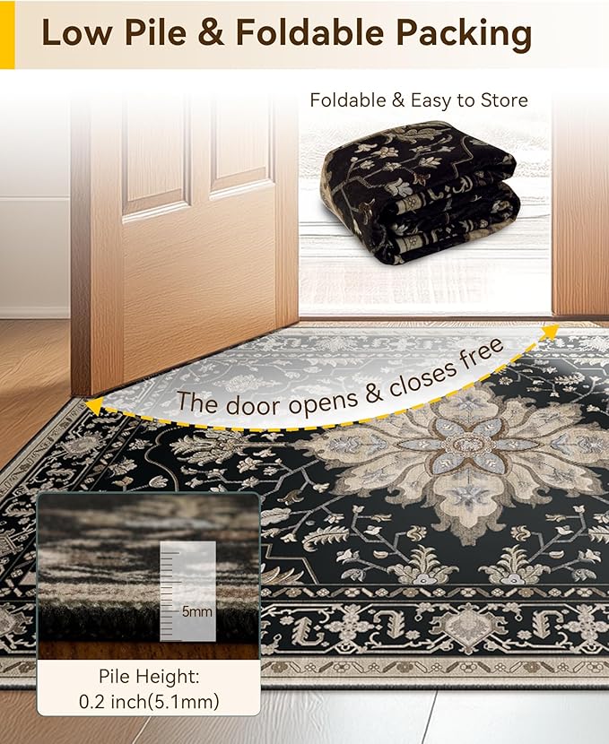 Area Rugs 2'6''x12' Runner Rug Non Slip Washable for Kitchen Hallway Bedroom Beside Laundry Room Bathroom Rug, Floor Carpet, Black Brown Neutral Dark Tan