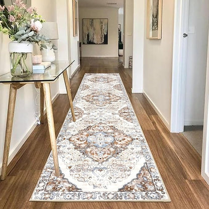 HEBE Hallway Runner Rug 2'x8' Washable Vintage Distressed Area Rugs Non Slip Laundry Rug Runner Boho Floor Carpet Runners for Hallways Entryway Laundry Room Kitchen Bathroom
